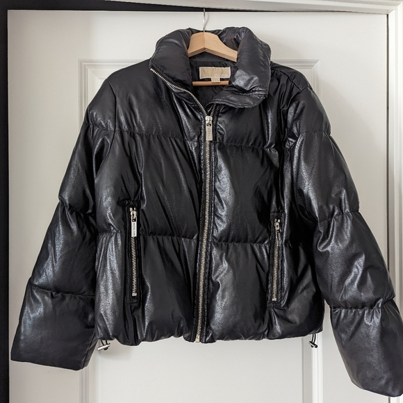 Duck Down Waterfowl Feathers Leather Puffer Jacket - Picture 3 of 9